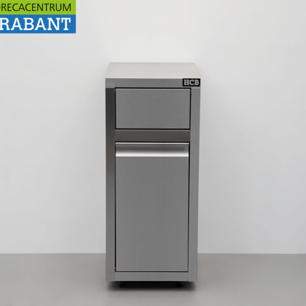 HCB acier inoxydable Poubelle mobile Poubelle Premium-line Couvercle poussoir Porte basculante 50 litres Restauration