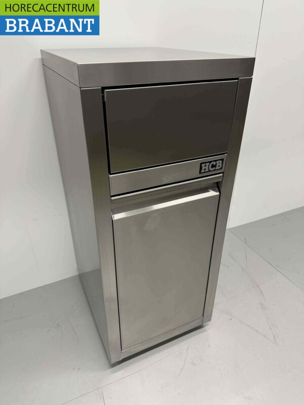 Acier inoxydable Poubelle mobile Poubelle Premium-line Couvercle poussoir Porte basculante 50 litres Restauration – Image 2