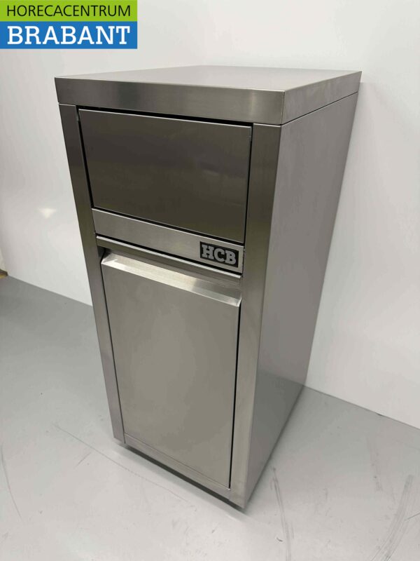 Acier inoxydable Poubelle mobile Poubelle Premium-line Couvercle poussoir Porte basculante 50 litres Restauration – Image 3