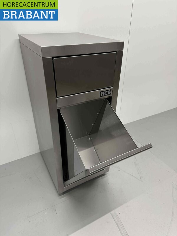 Acier inoxydable Poubelle mobile Poubelle Premium-line Couvercle poussoir Porte basculante 50 litres Restauration – Image 7