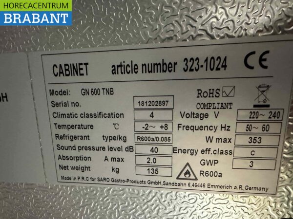Saro Réfrigérateur 537 litres 230V Horeca – Image 5