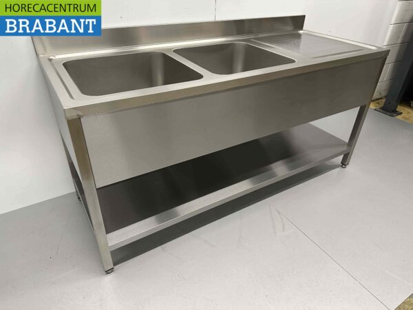 Evier double en acier inoxydable Premium-line Modèle soudé 180 cm Restauration – Image 2