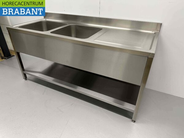 Evier double en acier inoxydable Premium-line Modèle soudé 180 cm Restauration – Image 3