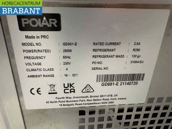 Polar GD881 Réfrigérateur présentoir à pâtisserie mobile 400 litres 230V Horeca – Image 5