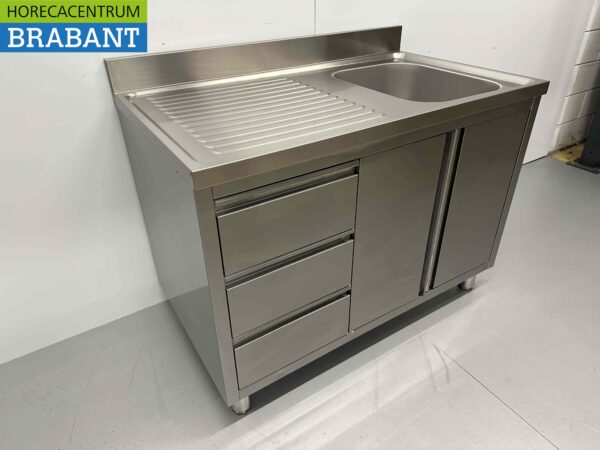 Évier en acier inoxydable Évier portes et tiroirs rabattables 120 cm Traiteur – Image 3