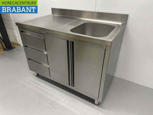 Évier en acier inoxydable Évier portes et tiroirs rabattables 120 cm Traiteur – Image 4