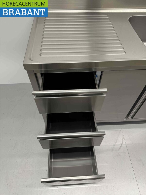 Évier en acier inoxydable Évier portes et tiroirs rabattables 120 cm Traiteur – Image 5