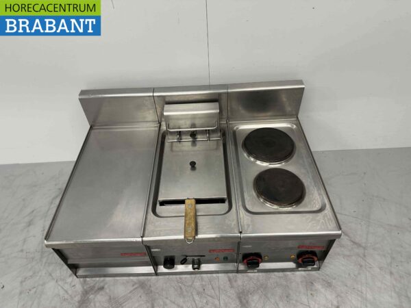 Ligne de cuisson Lotus en acier inoxydable 2 brûleurs et friteuse 90 cm 230V Horeca – Image 2
