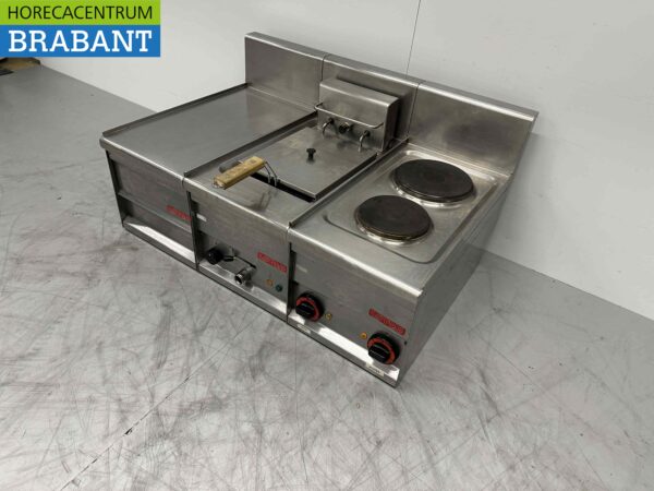 Ligne de cuisson Lotus en acier inoxydable 2 brûleurs et friteuse 90 cm 230V Horeca – Image 3