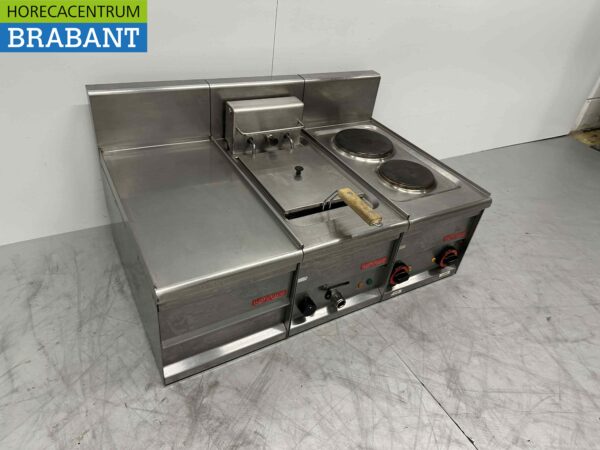 Ligne de cuisson Lotus en acier inoxydable 2 brûleurs et friteuse 90 cm 230V Horeca – Image 4