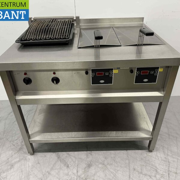 Friteuse double Rubbens en acier inoxydable Friteuse 2 x 10 litres avec gril à eau vapogrill 400V 102 cm Horeca