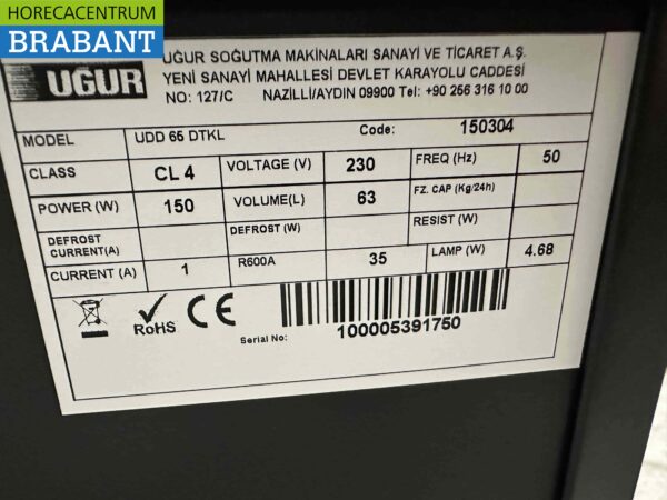 Ugur UDD 65 DTKL Congélateur à porte vitrée Congélateur à porte vitrée 63 litres 230V Horeca – Image 5