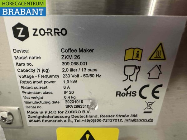 Acier inoxydable Zorro ZKM26 Machine à café Machine à café avec thermos 230V Horeca – Image 4
