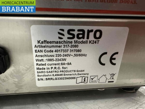 Machine à café Saro MICA K 24 T en acier inoxydable Machine à café avec 2 pichets 230V Horeca – Image 4