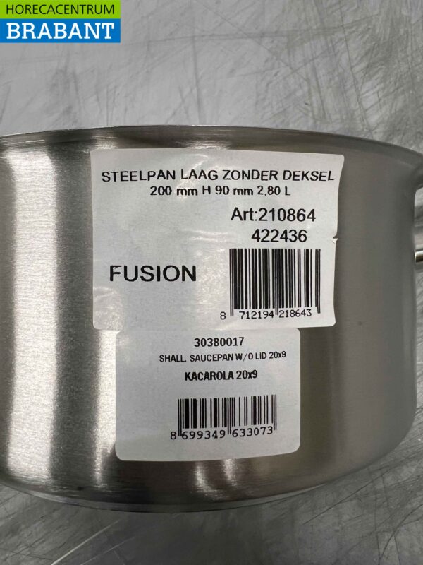 Acier inoxydable Fusion Professional Stewpan Poêle de cuisson 21,5 x 42,5 cm 2,8 litres Horeca – Image 3