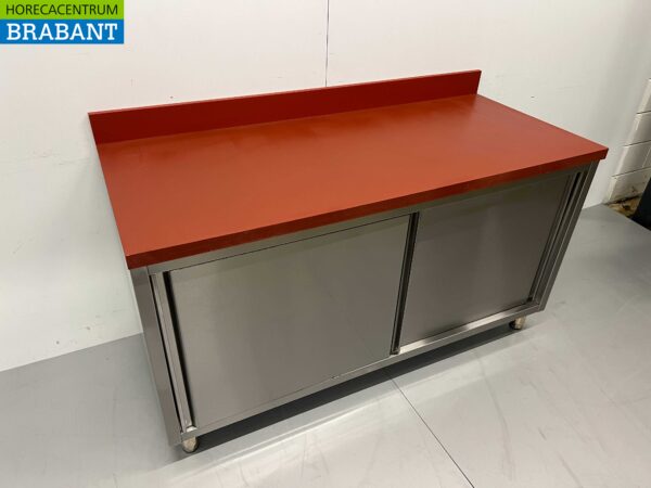 Acier inoxydable Polyéthylène PE Armoire Armoire Table à découper Premium-line 2 portes coulissantes 160 cm Restauration Boucherie – Image 3