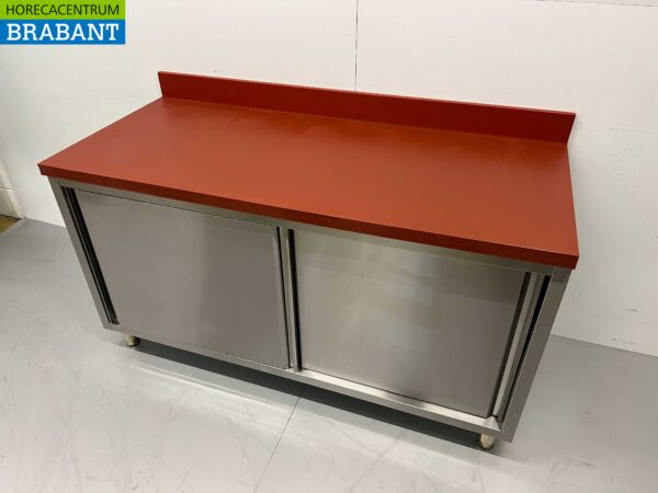 Acier inoxydable Polyéthylène PE Armoire Armoire Table à découper Premium-line 2 portes coulissantes 160 cm Restauration Boucherie – Image 2