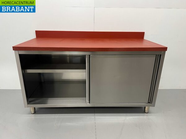 Acier inoxydable Polyéthylène PE Armoire Armoire Table à découper Premium-line 2 portes coulissantes 160 cm Restauration Boucherie – Image 5