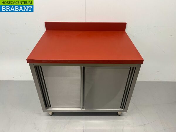 Acier inoxydable Polyéthylène PE Armoire Armoire Table à découper Premium-line 2 portes coulissantes 100 cm Restauration Boucherie