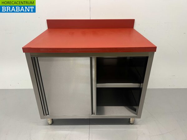 Acier inoxydable Polyéthylène PE Armoire Armoire Table à découper Premium-line 2 portes coulissantes 100 cm Restauration Boucherie – Image 5