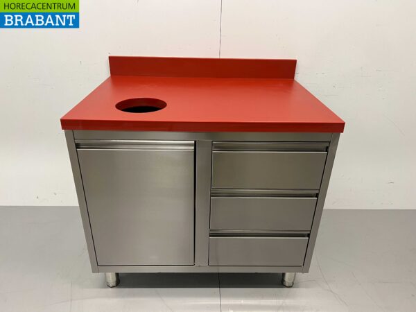 Acier inoxydable Polyéthylène PE Table de découpe Table à harengs Armoire de travail Poubelle et 3 tiroirs 100 cm Restauration