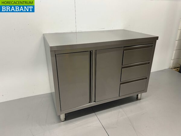 HCB inox Armoire de travail Table de travail 2 portes battantes et 3 tiroirs 120 cm Restauration – Image 2