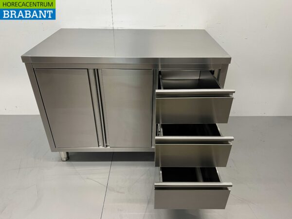 HCB inox Armoire de travail Table de travail 2 portes battantes et 3 tiroirs 120 cm Restauration – Image 5