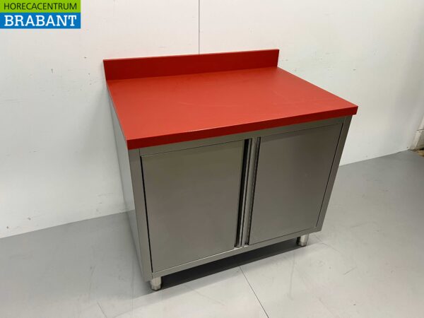 Acier inoxydable Polyéthylène PE Armoire Armoire Table à découper 2 portes pliantes 100 cm Restauration Boucherie – Image 2
