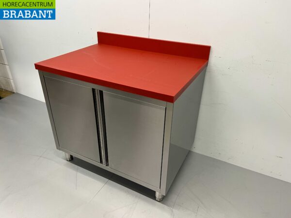 Acier inoxydable Polyéthylène PE Armoire Armoire Table à découper 2 portes pliantes 100 cm Restauration Boucherie – Image 3