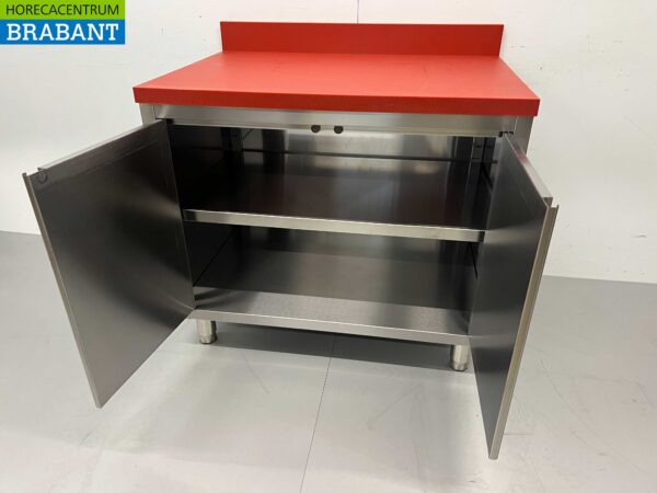 Acier inoxydable Polyéthylène PE Armoire Armoire Table à découper 2 portes pliantes 100 cm Restauration Boucherie – Image 4