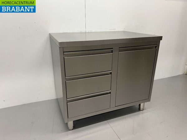 Armoire de travail en acier inoxydable Table de travail Poubelle et 3 tiroirs 100 cm Restauration – Image 2