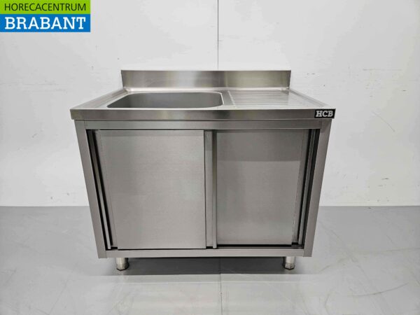 Evier en acier inoxydable Premium-line 2 portes coulissantes 100 cm Horeca