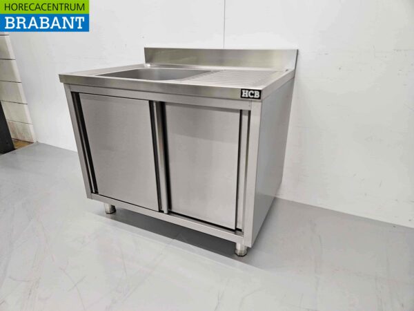 Evier en acier inoxydable Premium-line 2 portes coulissantes 100 cm Horeca – Image 2