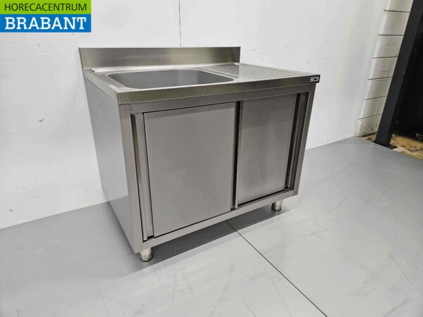 Evier en acier inoxydable Premium-line 2 portes coulissantes 100 cm Horeca – Image 3