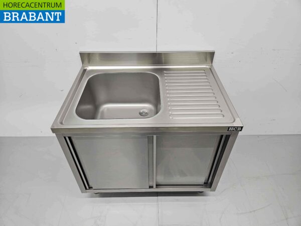 Evier en acier inoxydable Premium-line 2 portes coulissantes 100 cm Horeca – Image 4