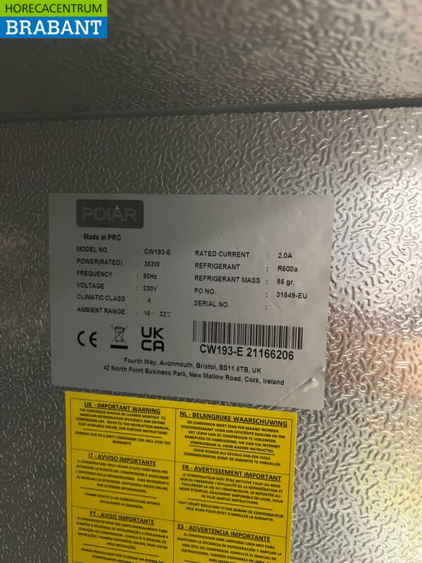 Réfrigérateur Polar en acier inoxydable 600 litres 230V Horeca – Image 5