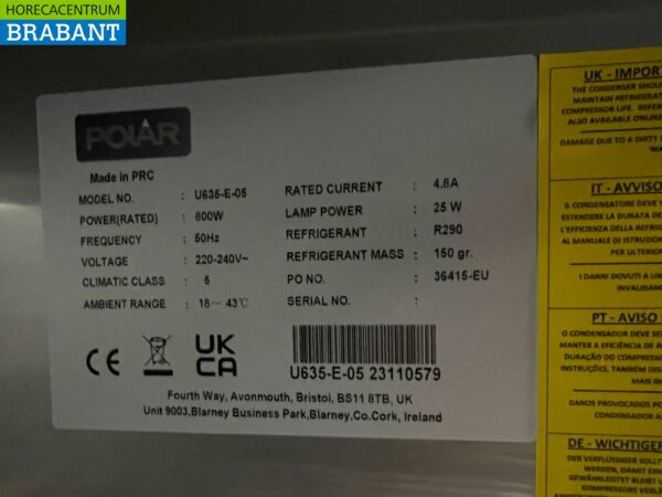 Acier inoxydable Polar U635 Double porte 2 portes Congélateur Congélateur 1400 litres 230V Horeca – Image 4