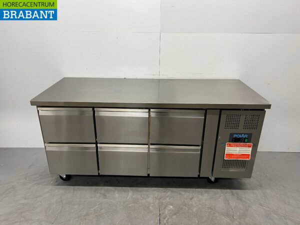Établi réfrigéré Polar en acier inoxydable 6 tiroirs 179,5 cm 230V Horeca
