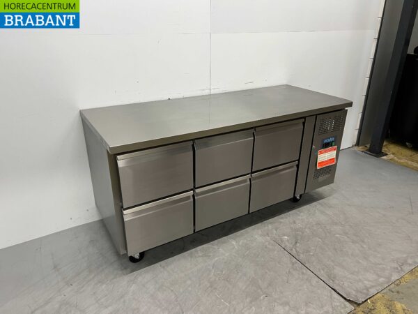 Établi réfrigéré Polar en acier inoxydable 6 tiroirs 179,5 cm 230V Horeca – Image 3