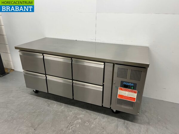 Établi réfrigéré Polar en acier inoxydable 6 tiroirs 179,5 cm 230V Horeca – Image 2