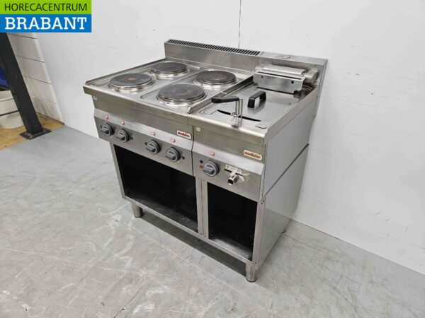 Ligne de cuisson modulaire en acier inoxydable Cuisinière électrique 4 feux et friteuse 90 cm 400V Horeca – Image 2