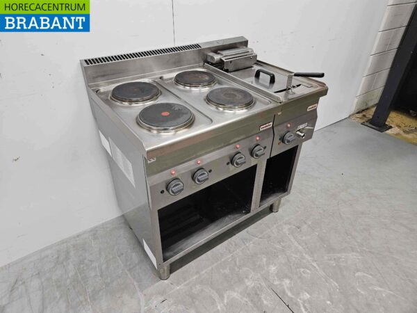 Ligne de cuisson modulaire en acier inoxydable Cuisinière électrique 4 feux et friteuse 90 cm 400V Horeca – Image 3