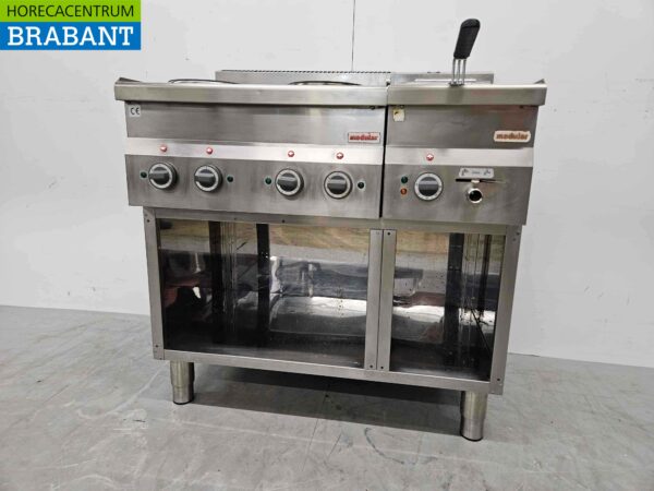 Ligne de cuisson modulaire en acier inoxydable Cuisinière électrique 4 feux et friteuse 90 cm 400V Horeca – Image 6