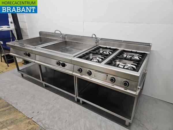 Gico Baking line en acier inoxydable Cuisinière 4 feux avec 2 x double bain marie GAS/400V Horeca – Image 2