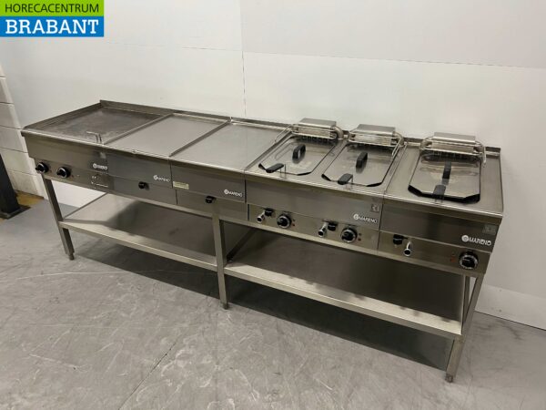 Ligne de cuisson Mareno en acier inoxydable Plaque électrique et 3 friteuses 240 cm 400V Horeca – Image 3