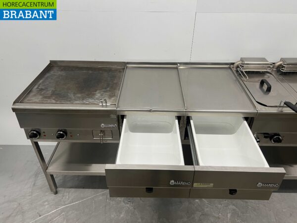 Ligne de cuisson Mareno en acier inoxydable Plaque électrique et 3 friteuses 240 cm 400V Horeca – Image 5