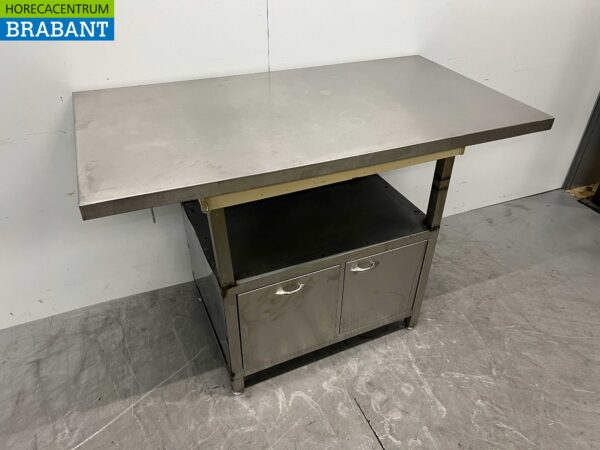 Acier inoxydable Table de travail Armoire de travail 2 portes 140 x 74,5 x 96 cm Restauration – Image 2