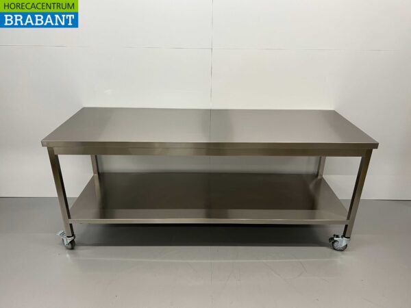 Table de travail mobile sur roulettes en acier inoxydable 200 x 70 x 85 cm Restauration