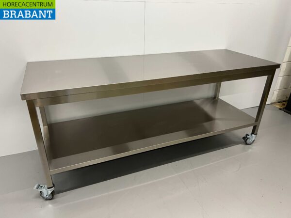 Table de travail mobile sur roulettes en acier inoxydable 200 x 70 x 85 cm Restauration – Image 2