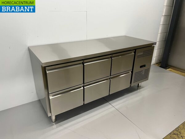Établi réfrigéré HCB en acier inoxydable 6 tiroirs 179,5 cm 230V Horeca – Image 3